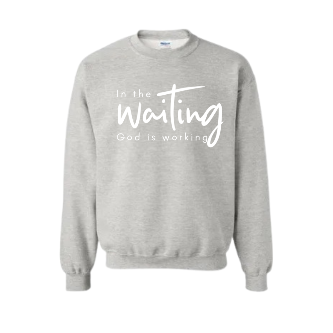 While You Wait White Puff Letters Sweatshirt