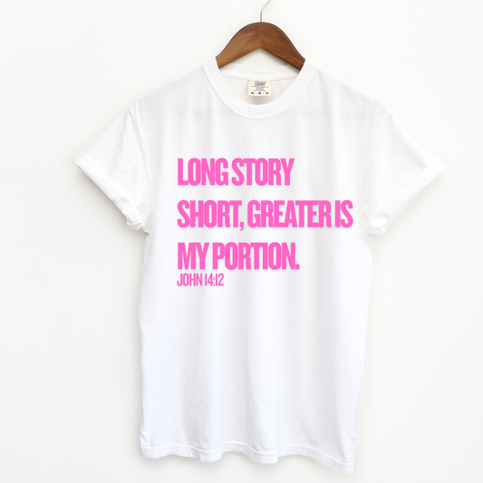 Christian Statement T-Shirt “Greater Is My Portion” John 14:12 Faith Shirt for Women | Bold Scripture Tee | Christian Apparel for Women
