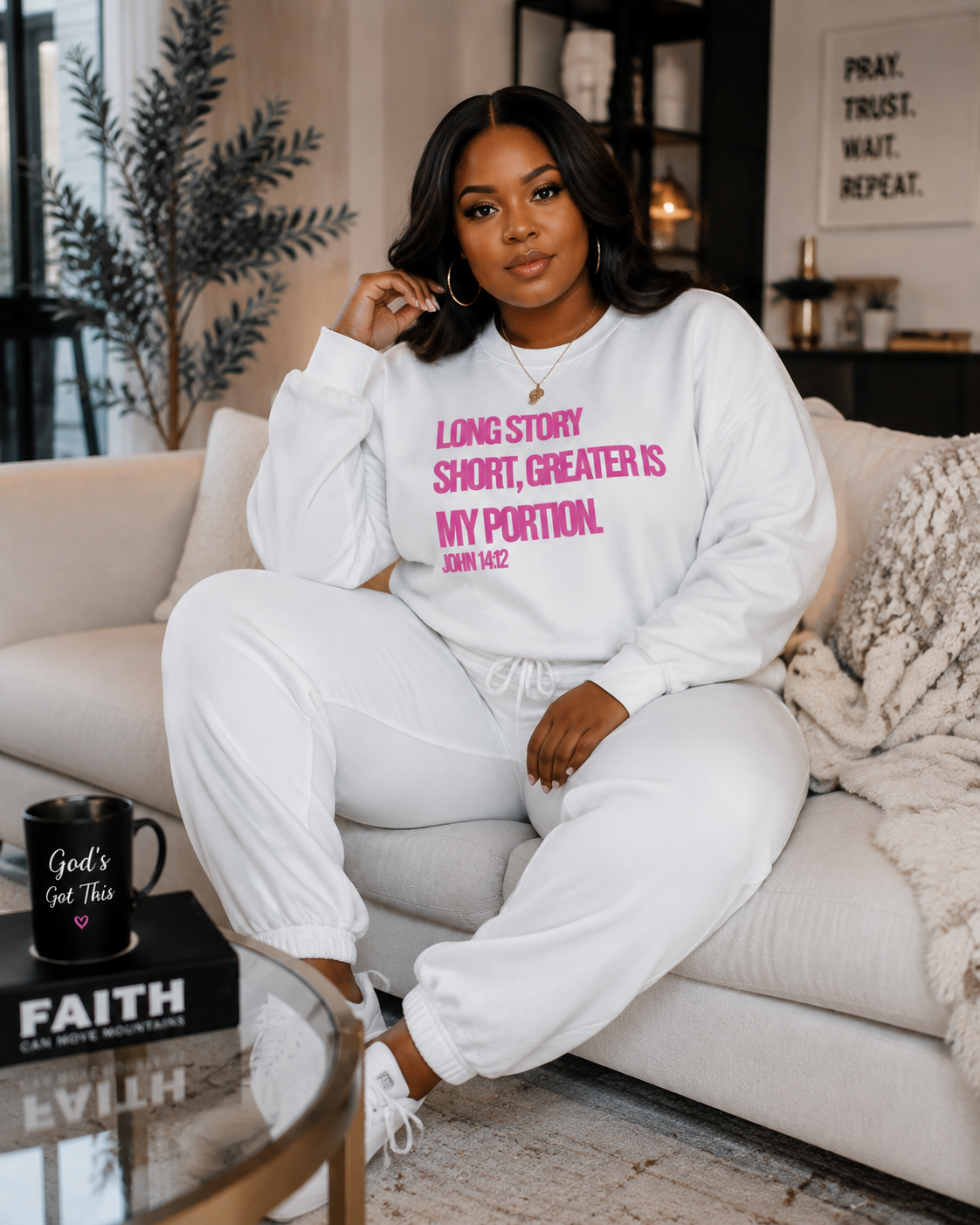 Long Story Short, Greater Is My Portion™ Sweatsuit | Faith-Based Christian Apparel