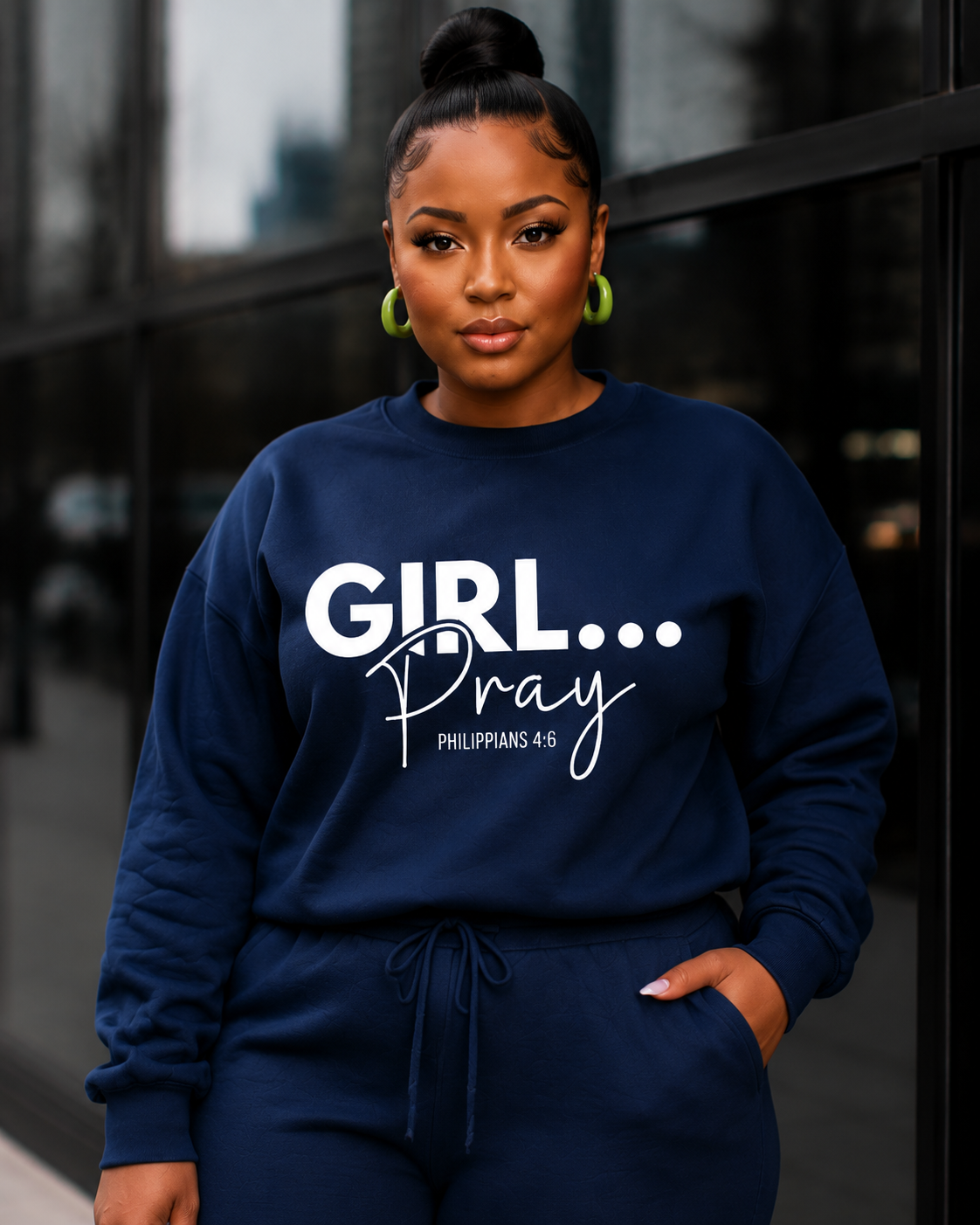 Girl… Pray™ Gray Christian Sweatshirt | Philippians 4:6 Faith Apparel