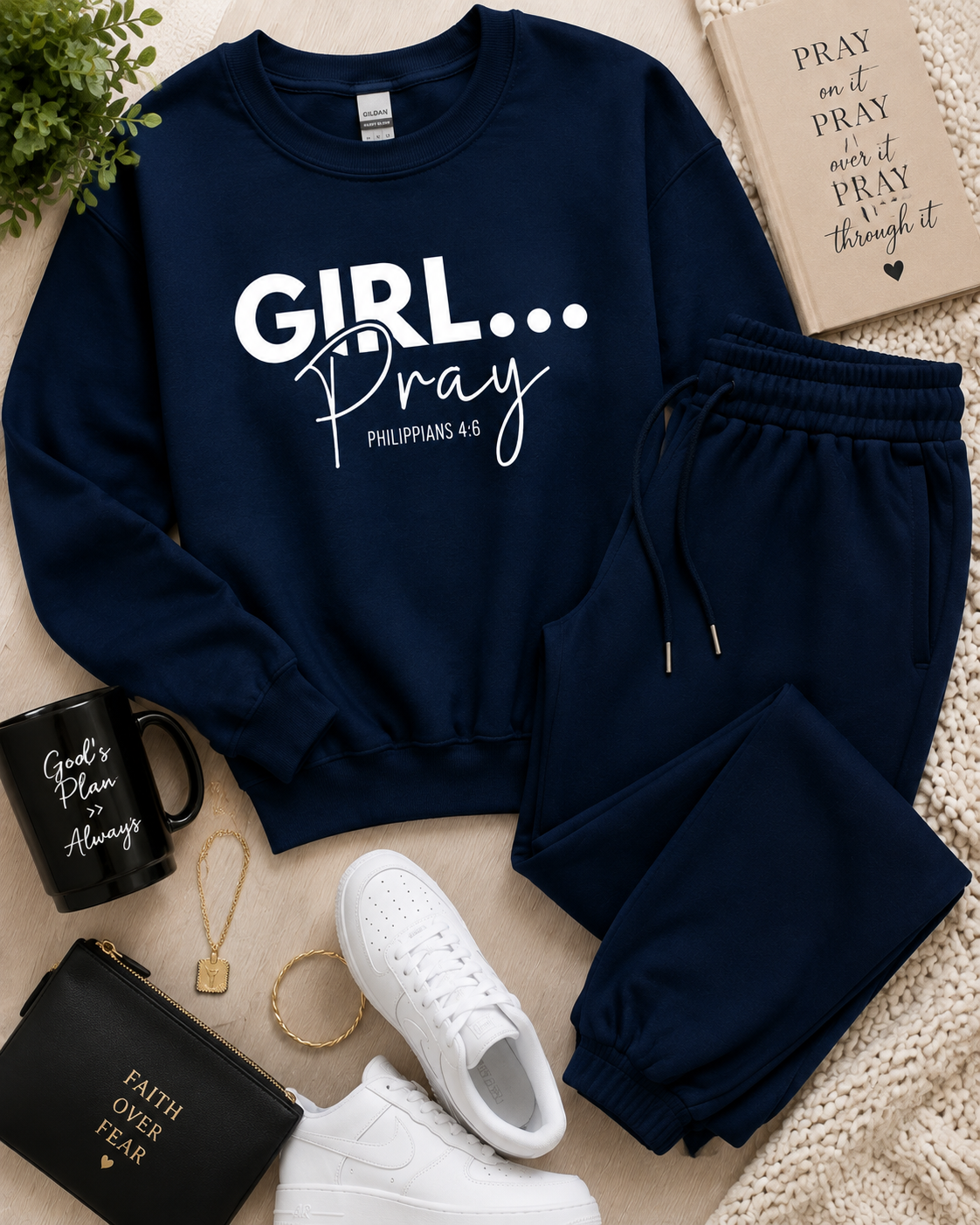 Girl… Pray™ Gray Christian Sweatshirt | Philippians 4:6 Faith Apparel