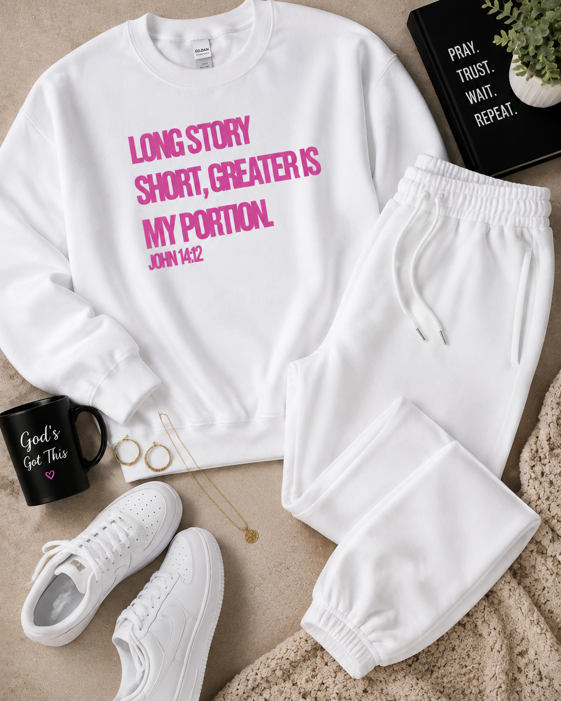 Long Story Short, Greater Is My Portion™ Sweatsuit | Faith-Based Christian Apparel