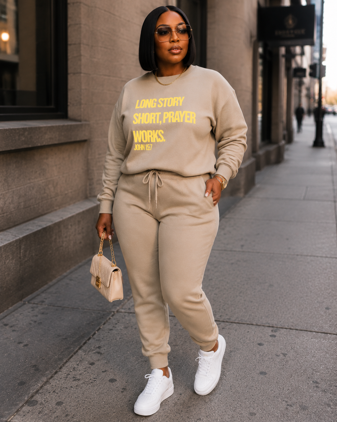 Long Story Short Prayer Works™ Christian Sweatsuit Set | Faith-Based Lounge Set for Women