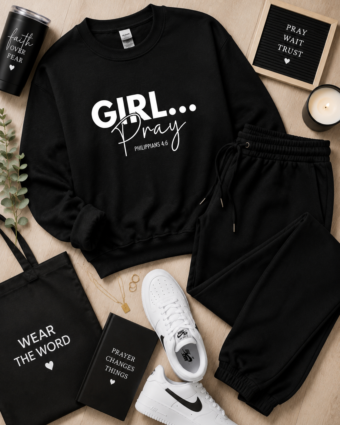 Girl… Pray™ Gray Christian Sweatshirt | Philippians 4:6 Faith Apparel