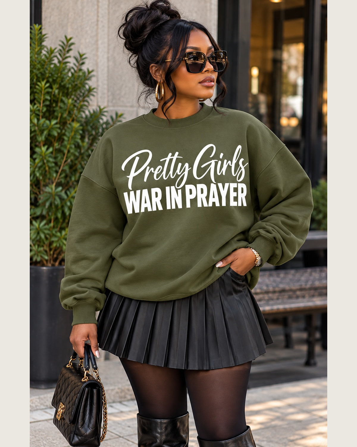 Pretty Girls War in Prayer Sweatshirt | Christian Women's Unisex Crewneck | Faith-Based Graphic Sweatshirt