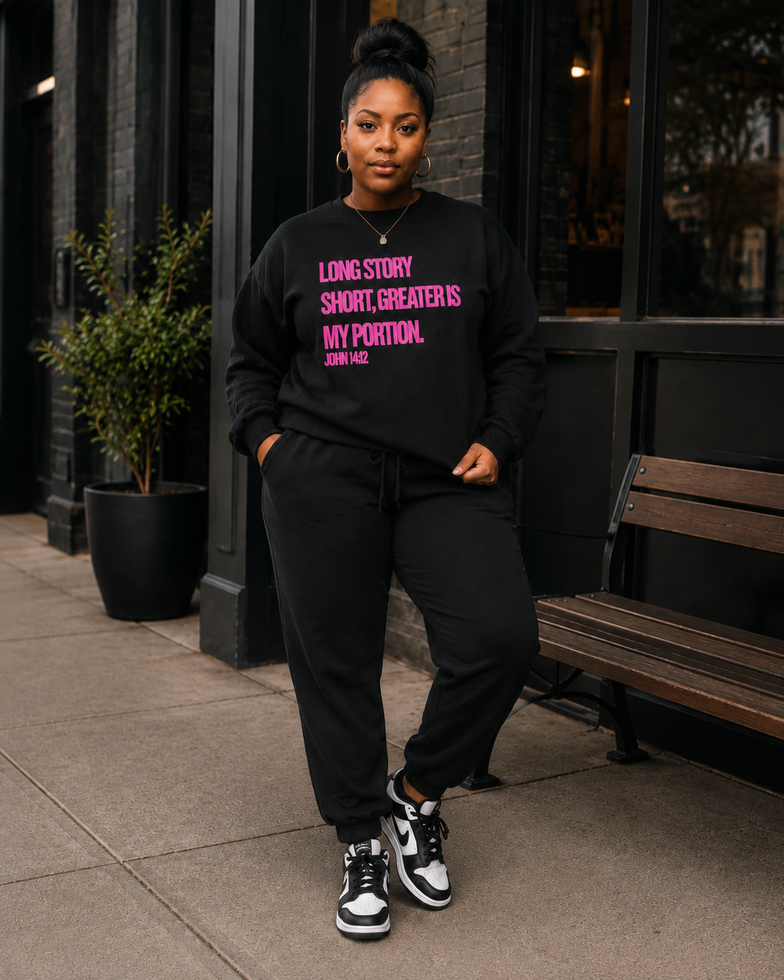 Long Story Short, Greater Is My Portion™ Sweatsuit | Faith-Based Christian Apparel