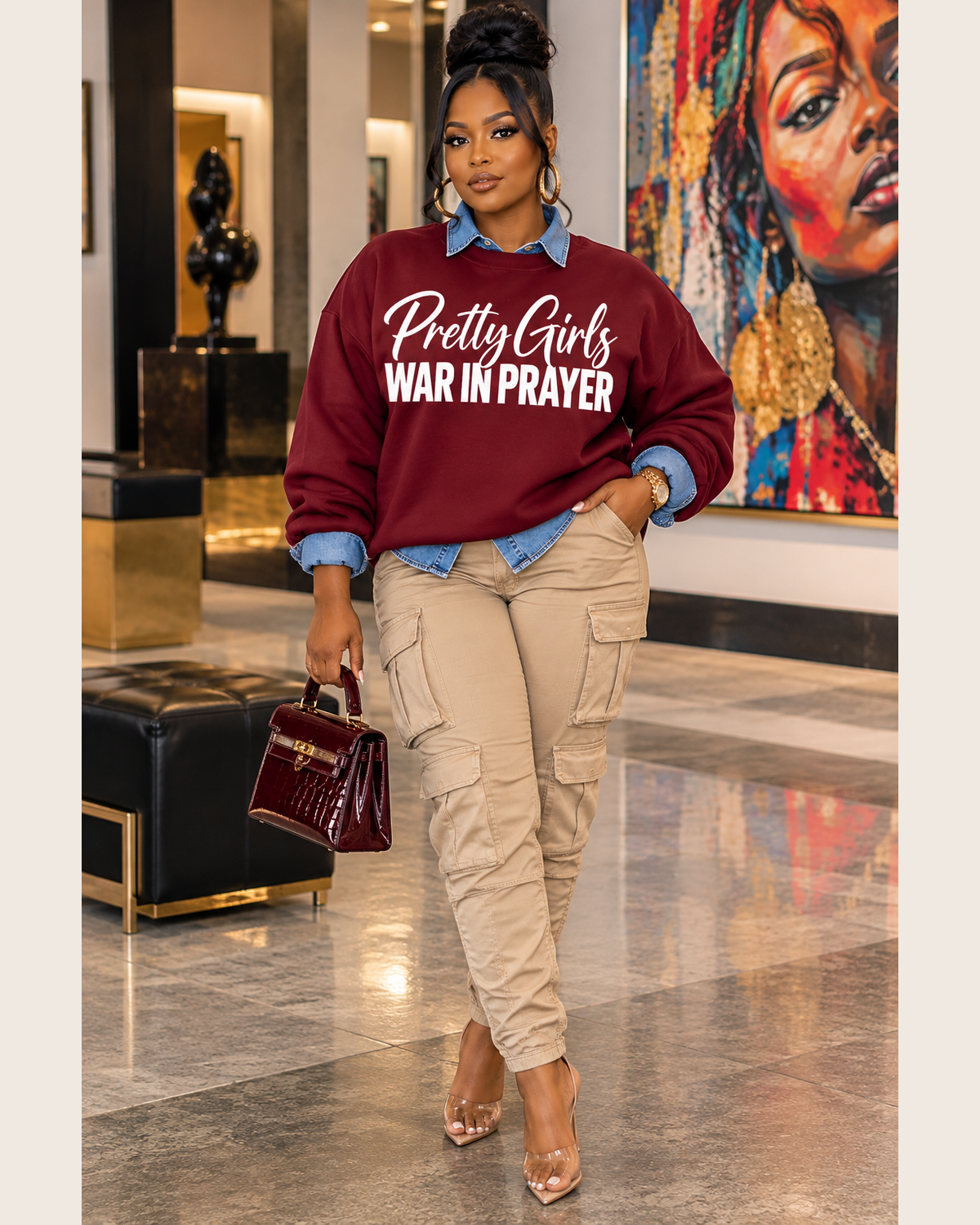 Pretty Girls War in Prayer Sweatshirt | Christian Women's Unisex Crewneck | Faith-Based Graphic Sweatshirt