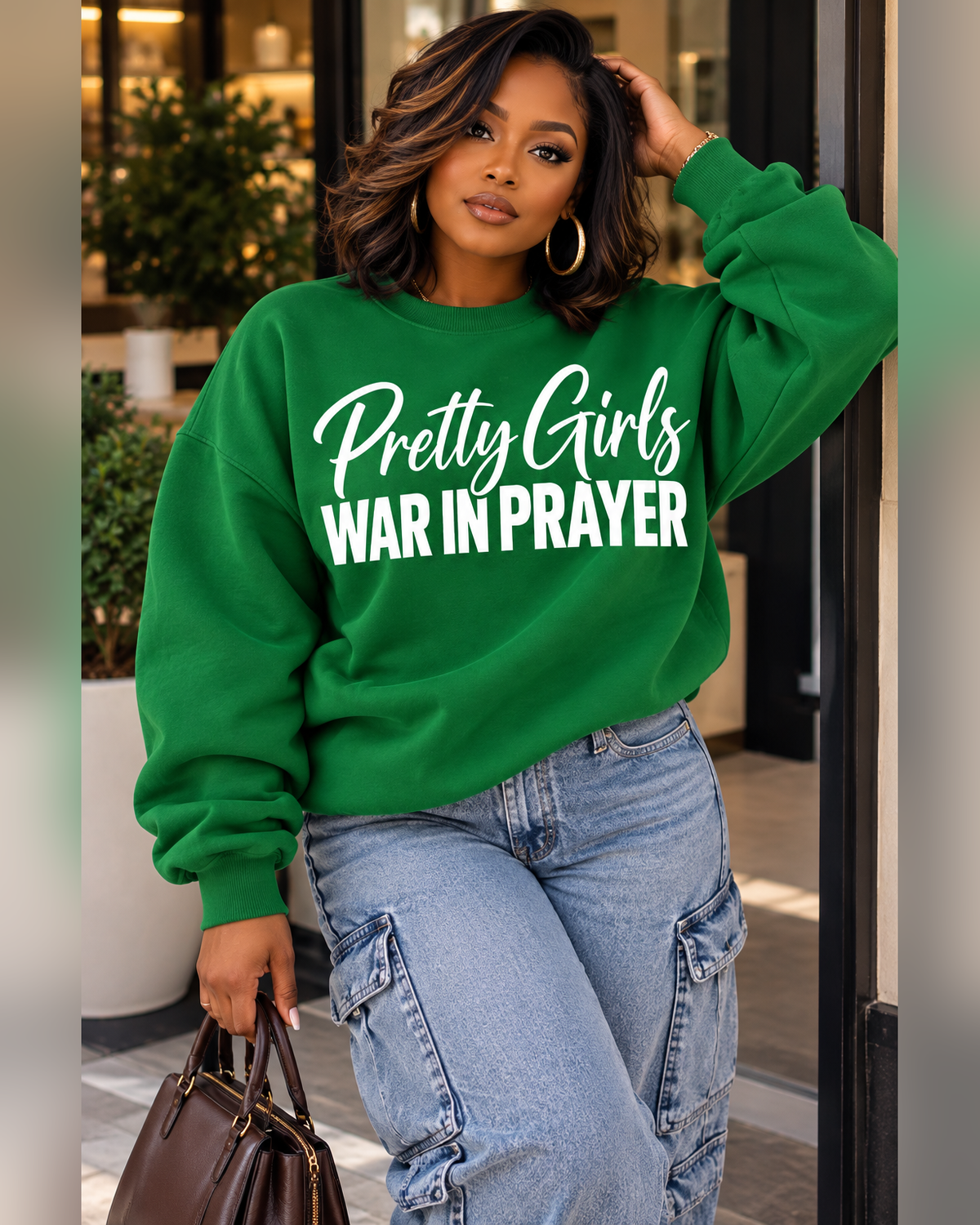 Pretty Girls War in Prayer Sweatshirt | Christian Women's Unisex Crewneck | Faith-Based Graphic Sweatshirt