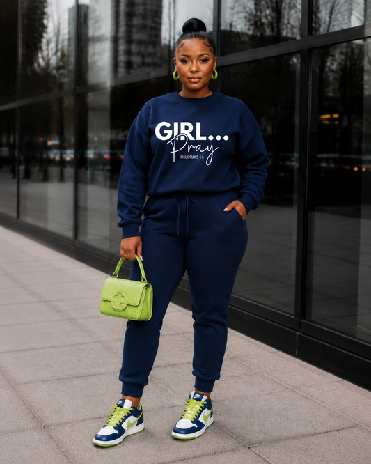 Girl… Pray™ Gray Christian Sweatshirt | Philippians 4:6 Faith Apparel