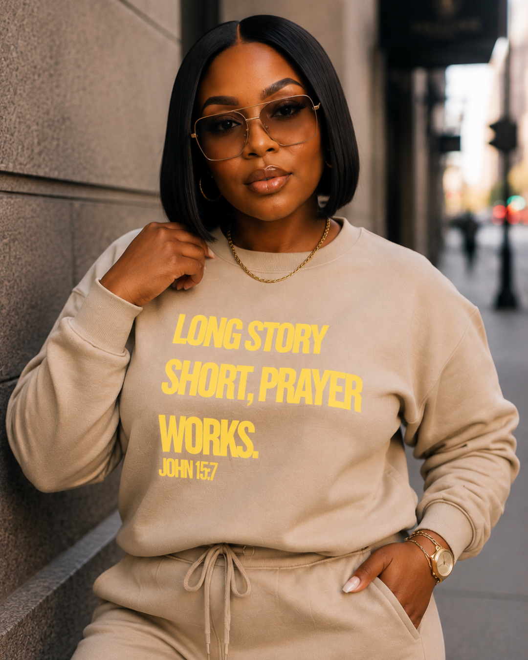 Long Story Short Prayer Works™ Christian Sweatsuit Set | Faith-Based Lounge Set for Women
