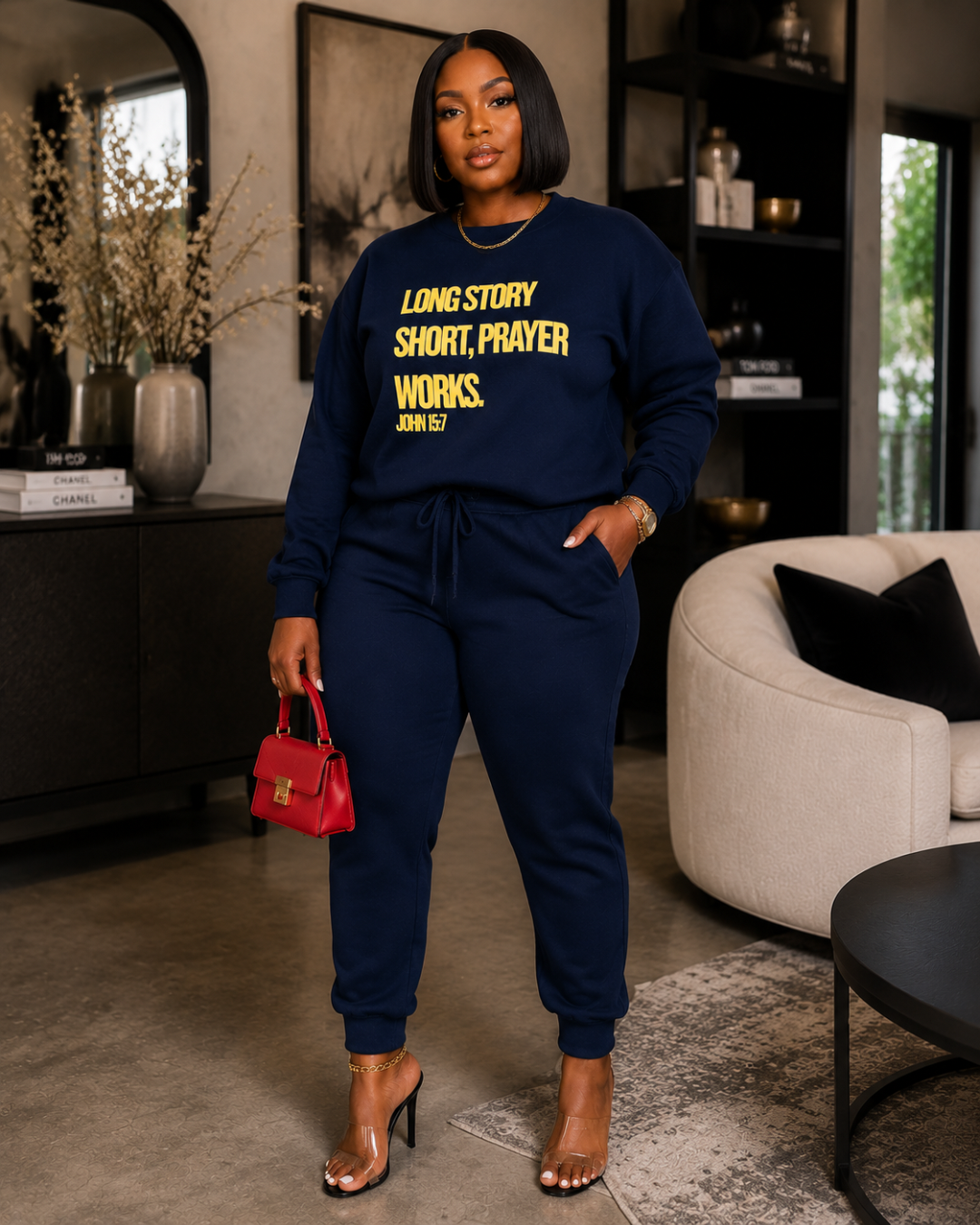 Long Story Short Prayer Works™ Christian Sweatsuit Set | Faith-Based Lounge Set for Women
