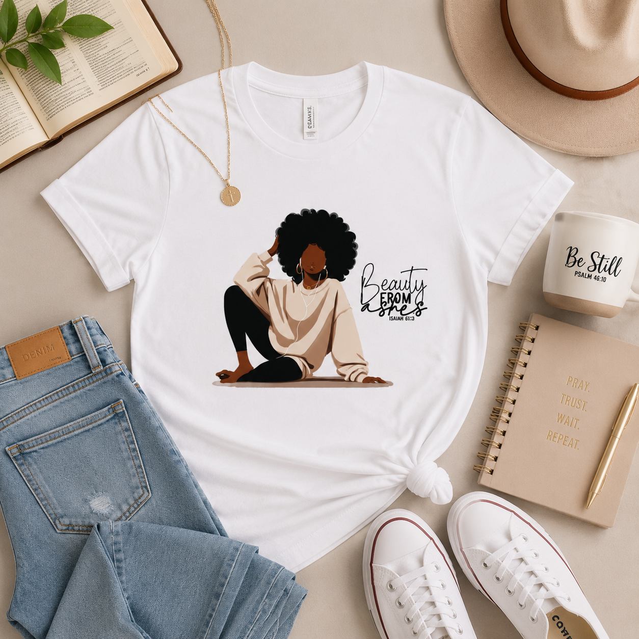 Beauty From Ashes T-Shirt Isaiah 61:3 | Faith-Based Christian Tee for Women
