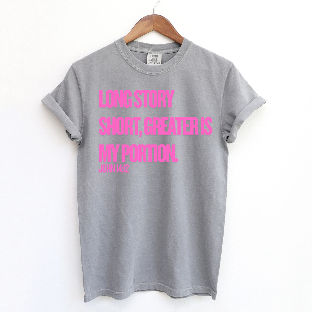 Christian Statement T-Shirt “Greater Is My Portion” John 14:12 Faith Shirt for Women | Bold Scripture Tee | Christian Apparel for Women
