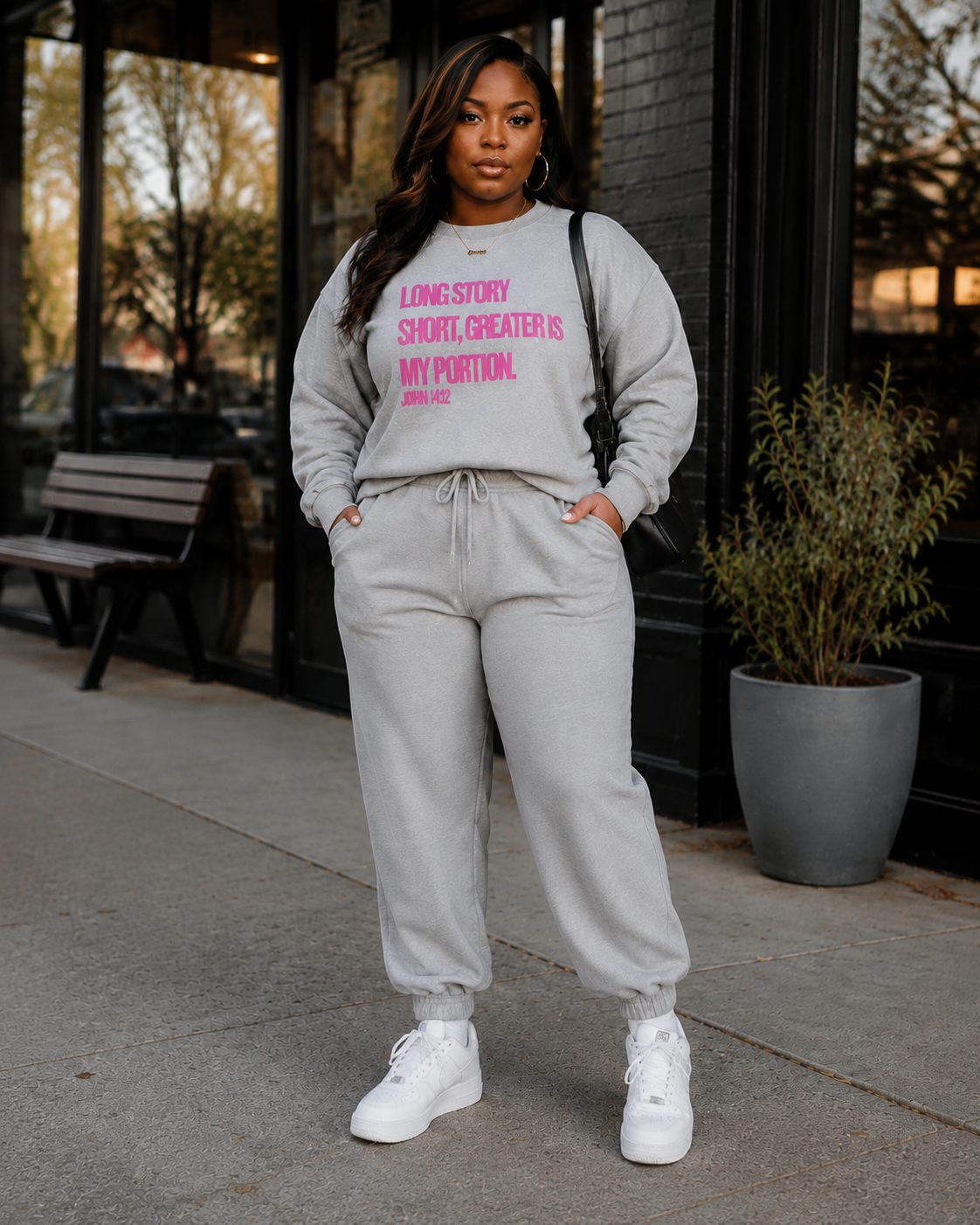 Long Story Short, Greater Is My Portion™ Sweatsuit | Faith-Based Christian Apparel
