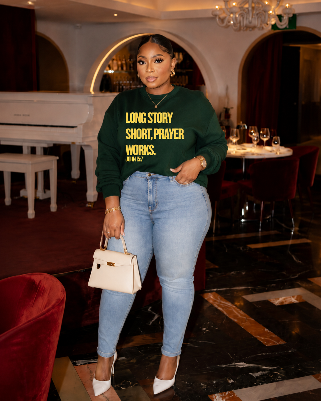 Long Story Short, Prayer Works Christian Sweatshirt John 15:7 Faith-Based Apparel