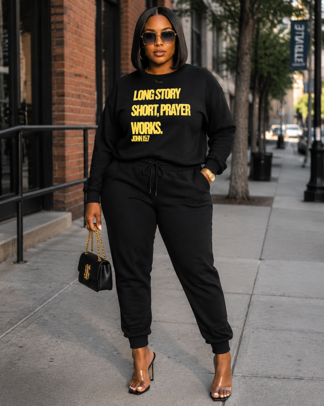Long Story Short Prayer Works™ Christian Sweatsuit Set | Faith-Based Lounge Set for Women
