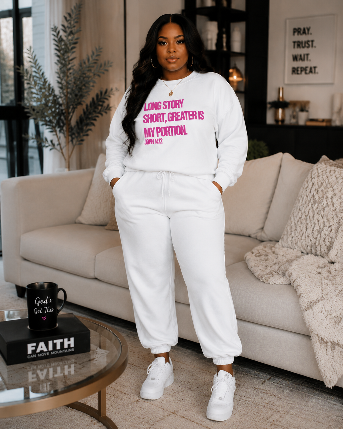 Long Story Short, Greater Is My Portion™ Sweatsuit | Faith-Based Christian Apparel