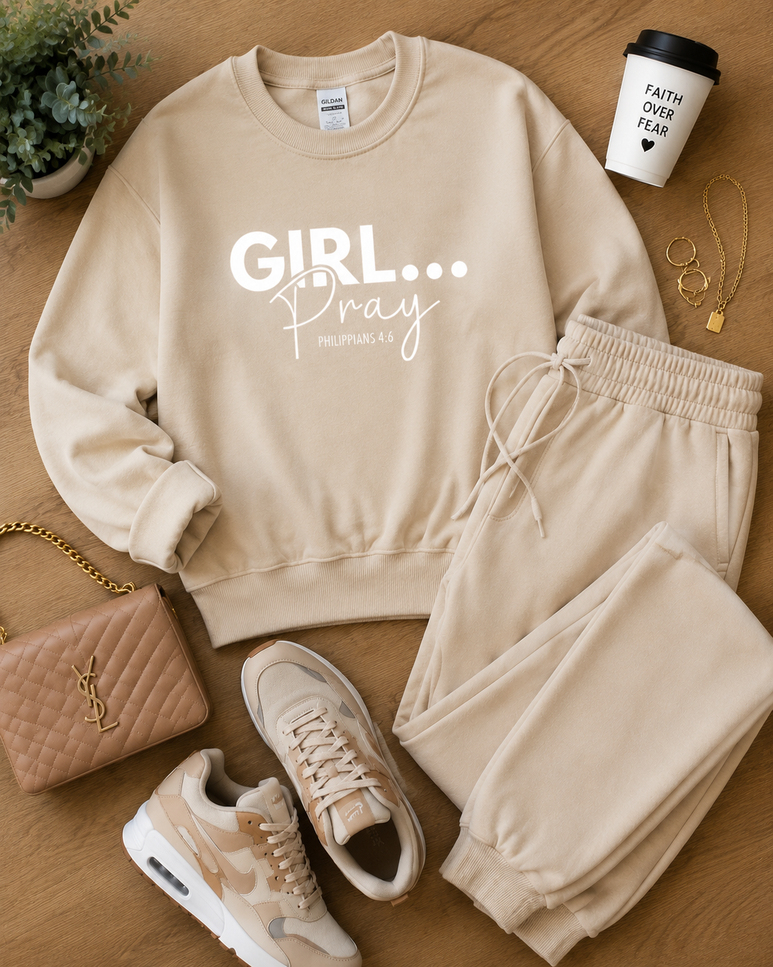 Girl… Pray™ Gray Christian Sweatshirt | Philippians 4:6 Faith Apparel