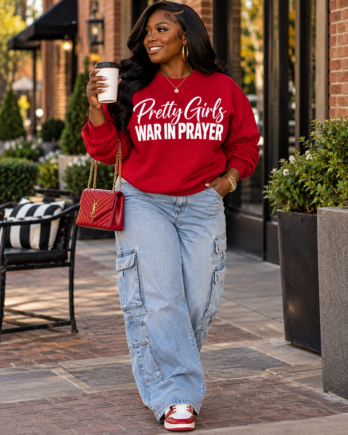 Pretty Girls War in Prayer Sweatshirt | Christian Women's Unisex Crewneck | Faith-Based Graphic Sweatshirt