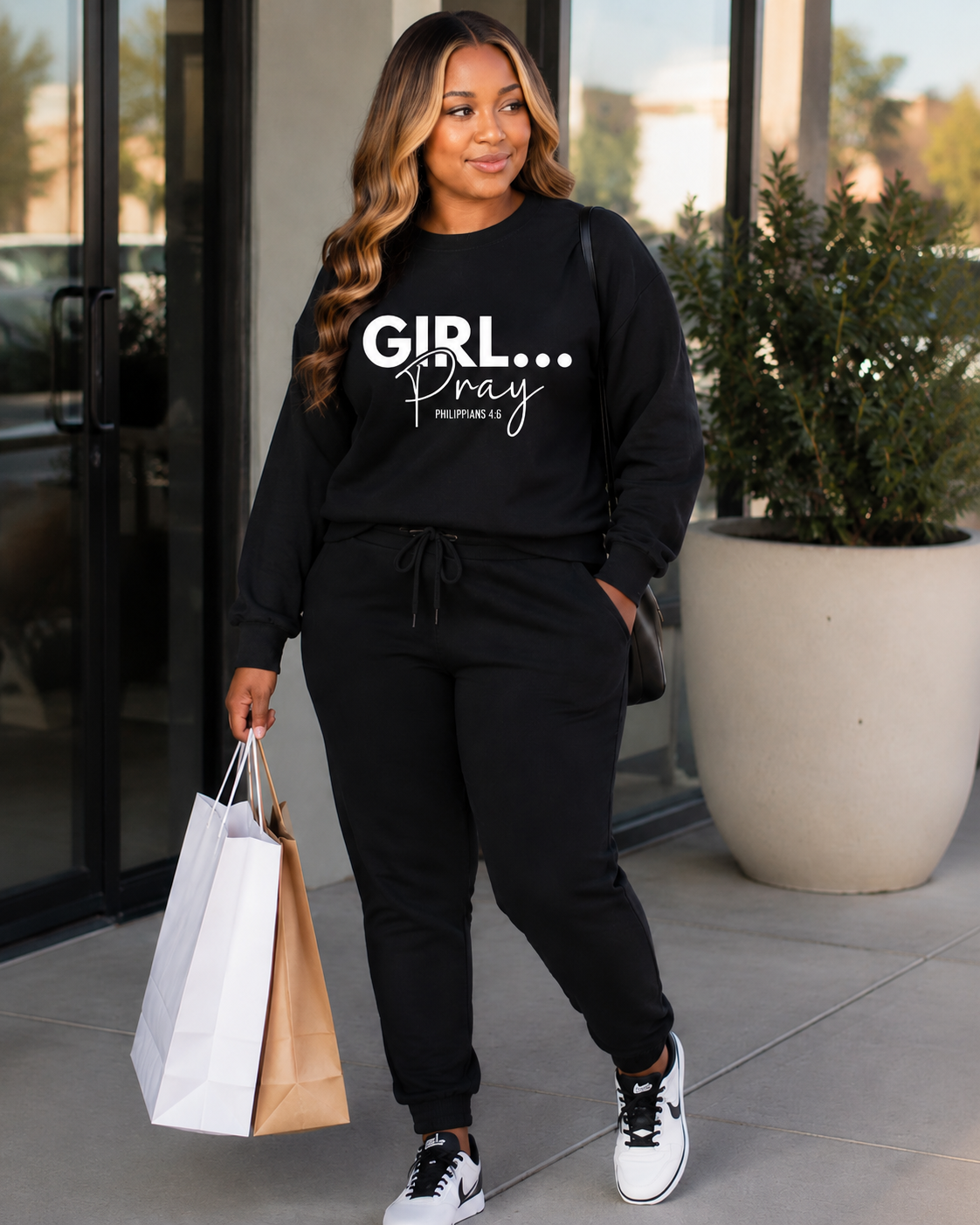 Girl… Pray™ Gray Christian Sweatshirt | Philippians 4:6 Faith Apparel